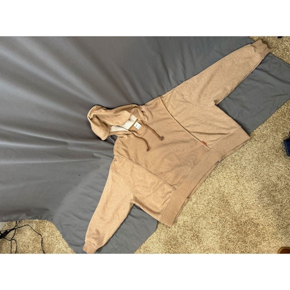 Nike Light Brown Ribbed Panel Oversized Cropped Fleece Hoodie Women's Size 3X - Picture 7 of 10
